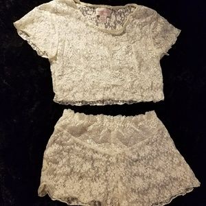 Stretch Ivory Lace Pajamas Vintage Lingerie