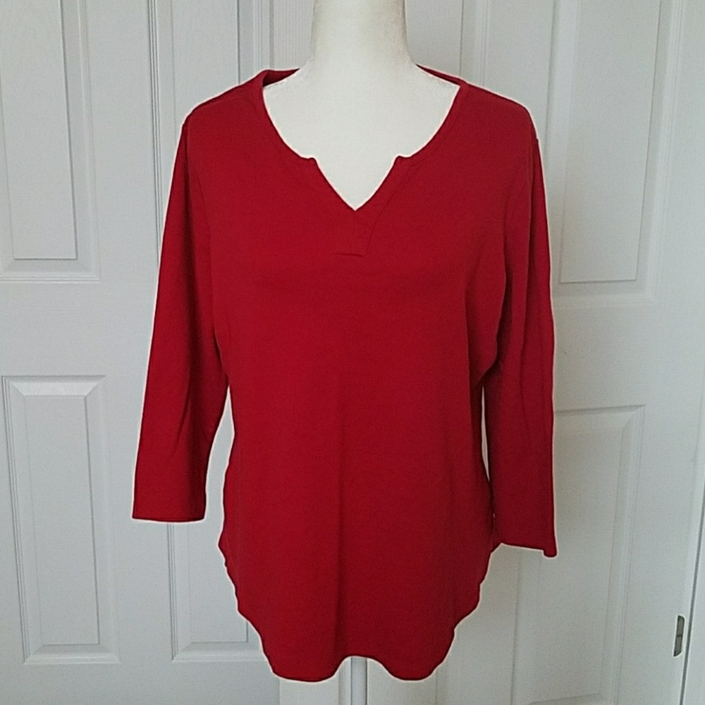 Kim Rogers long sleeve top red V neck cotton