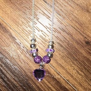Silver chained purple beaded necklace