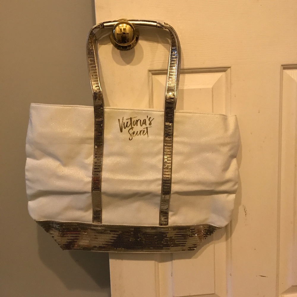 Victoria's Secret White and Gold Weekender Tote