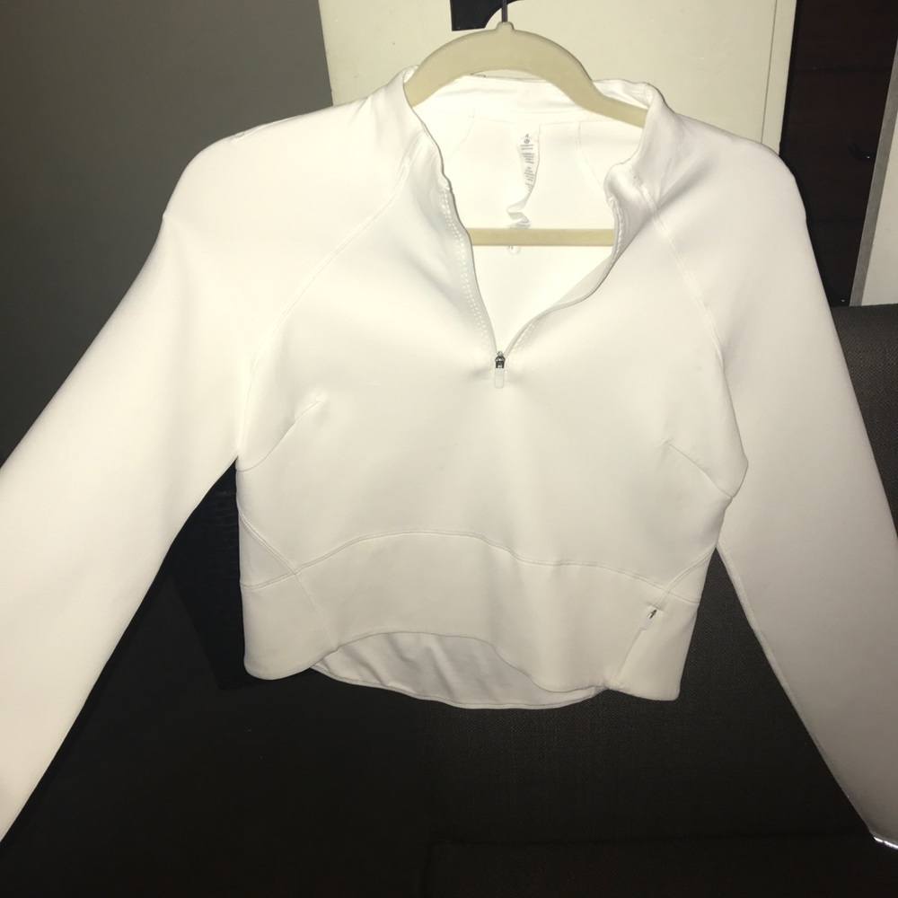 white lulu lemon cropped half zip jacket