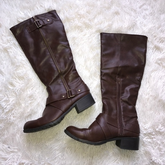 Dark Brown Zip Up Leather Boots with Buckles - Picture 2 of 6