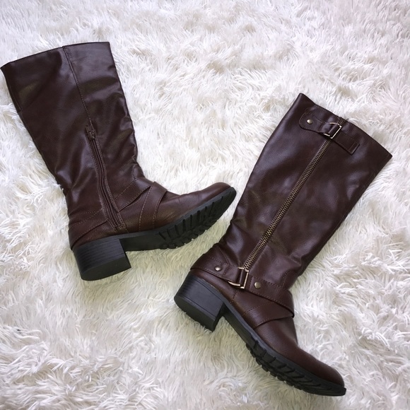 Dark Brown Zip Up Leather Boots with Buckles - Picture 3 of 6