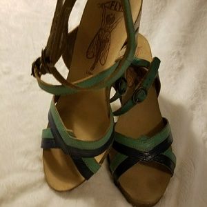 Fly London Leather Wedge Sandal Sz 41