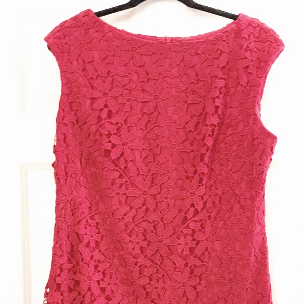 RALPH LAUREN Red Cap Sleeve Lace Cocktail Dress