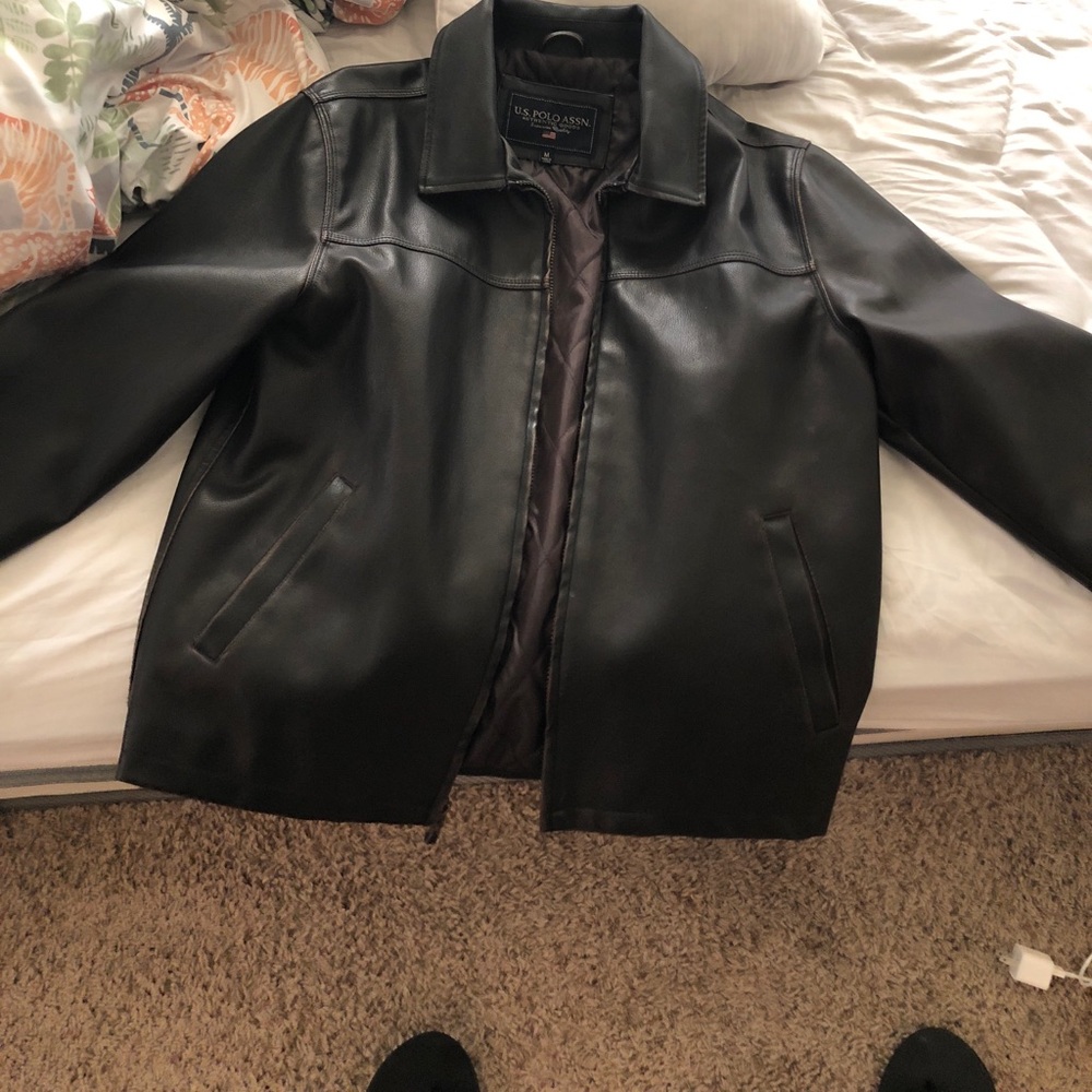 Leather polo jacket