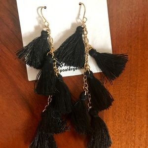 NWT Black & Gold Tassel Earrings