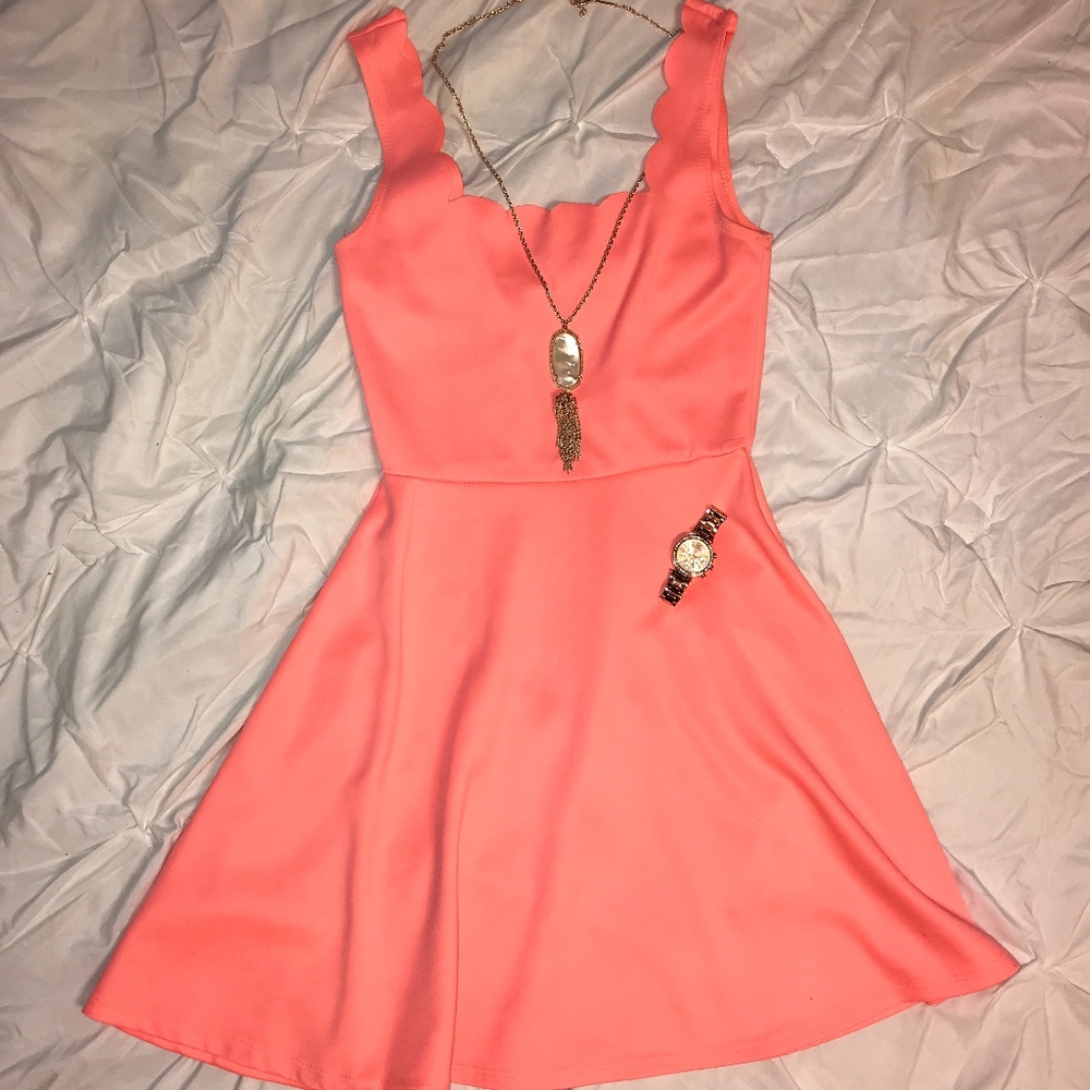 Coral/Pink Scalloped Dress