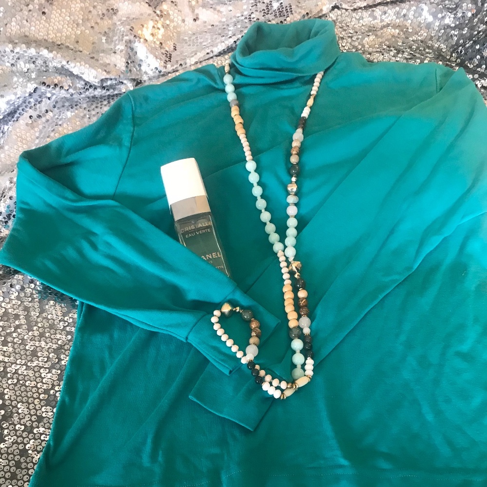 Large teal turtleneck