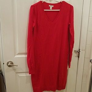 Red Old Navy sweater dress.