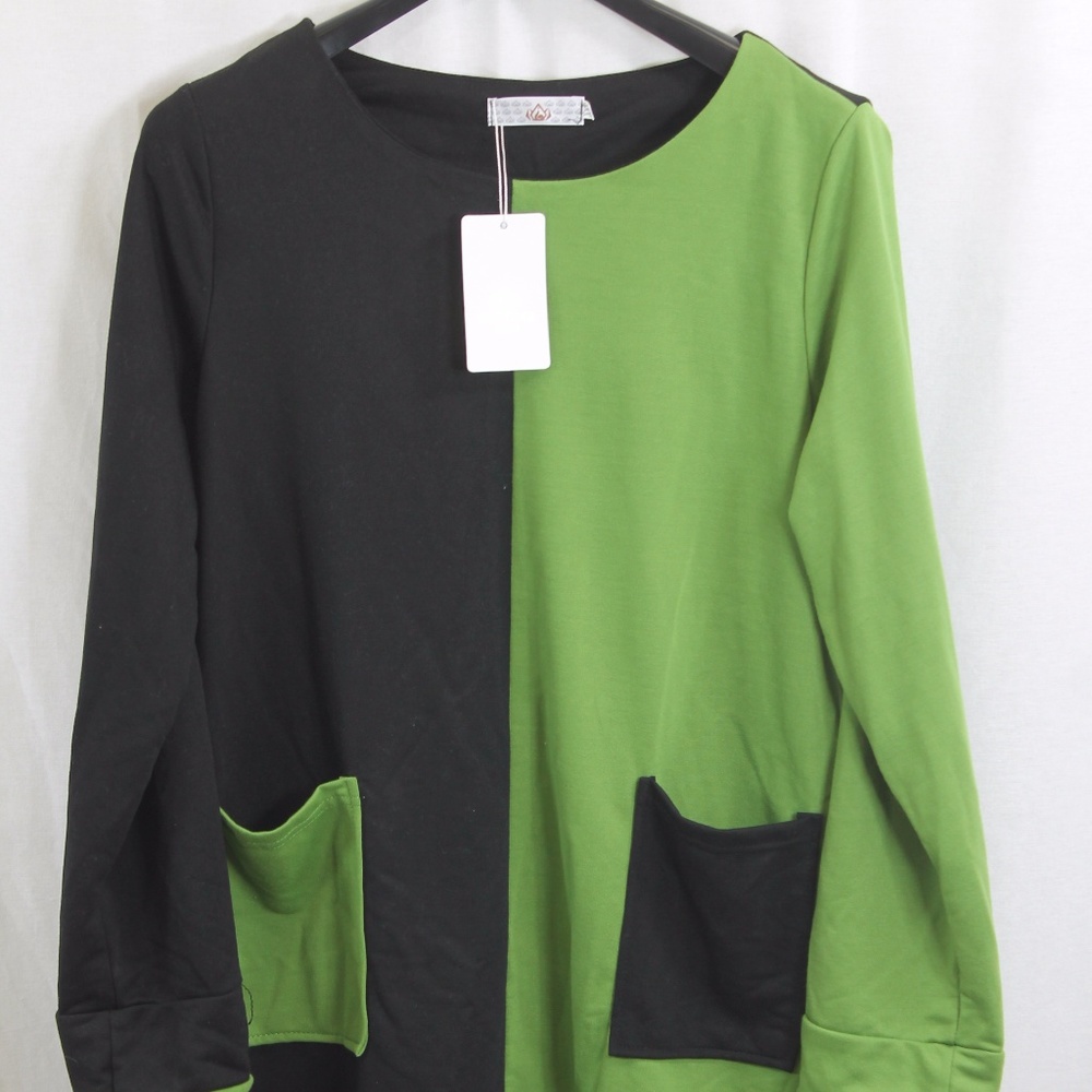 HUIERMEI GREEN BLACK POCKET DRESS XXL