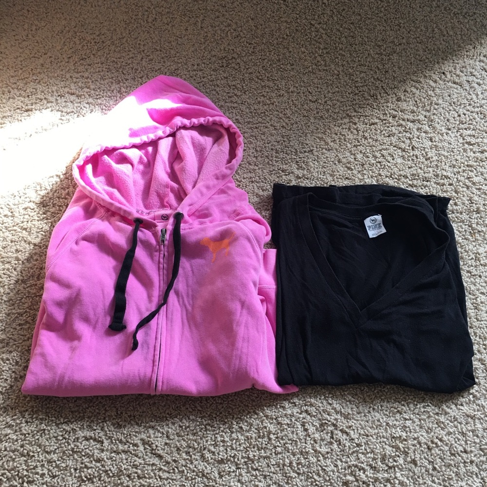 Pink Victoria's Secret hoodie and basic t shirt