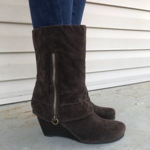 Brown suede wedge boots
