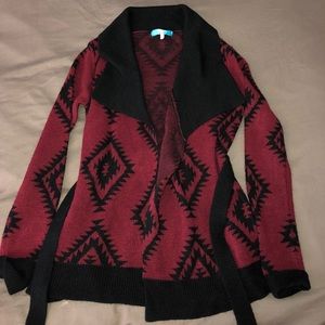 🎈Maroon and black tie style cardigan