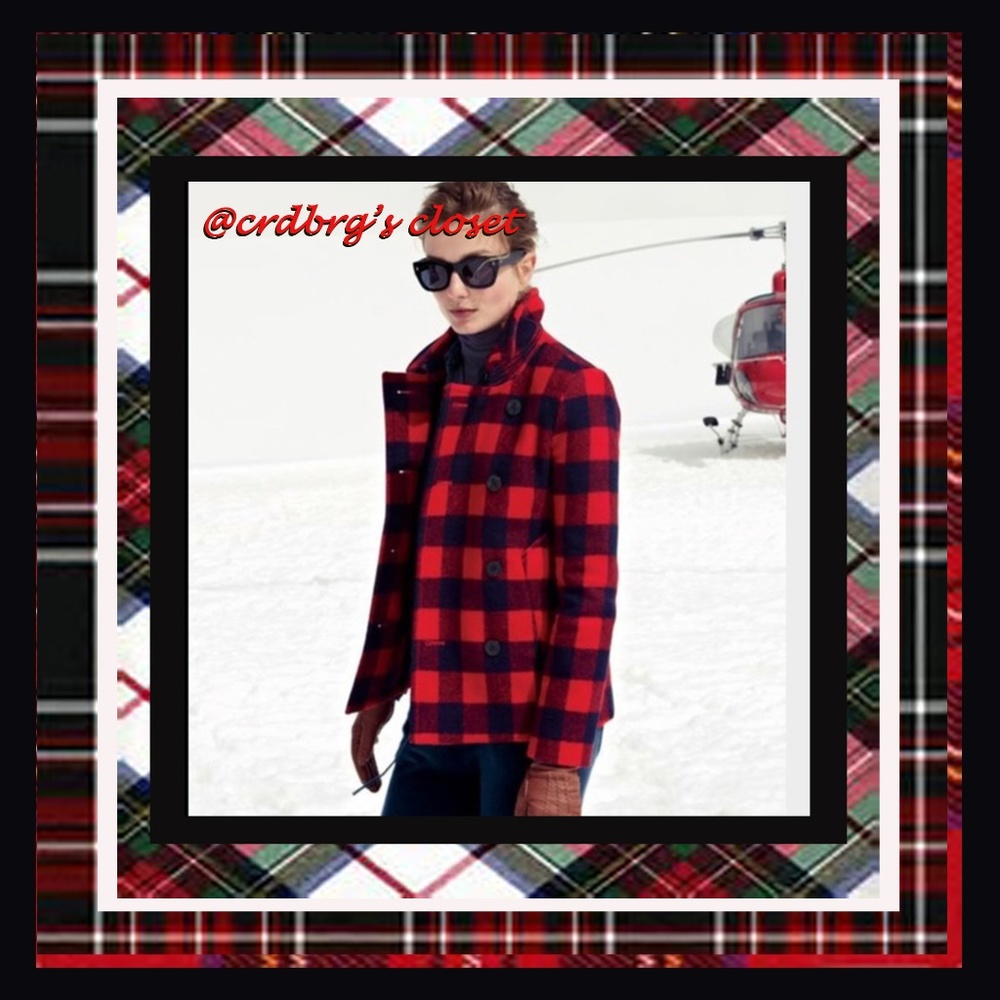 ♥️🖤JCrew Buffalo Check Pea Coat🖤♥️