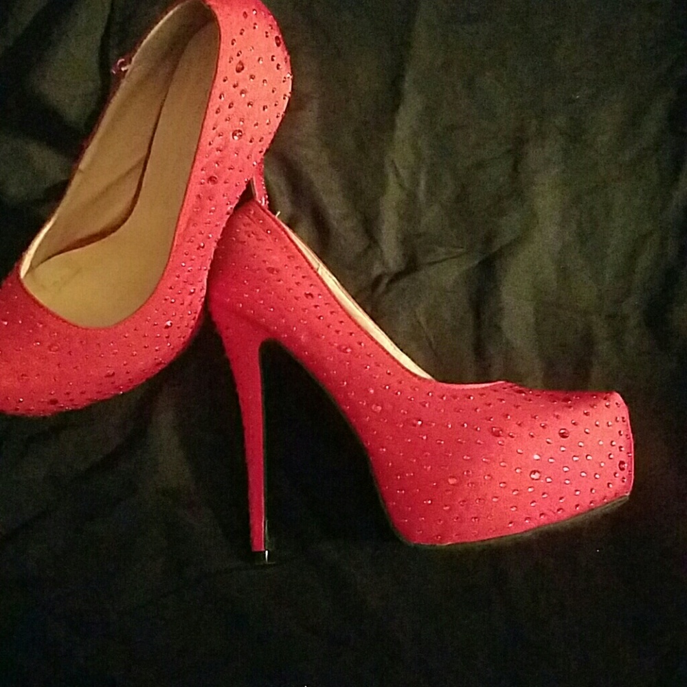 Women's Red Rhinestone High Heels - Picture 2 of 2