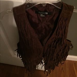 Brown fringe vest