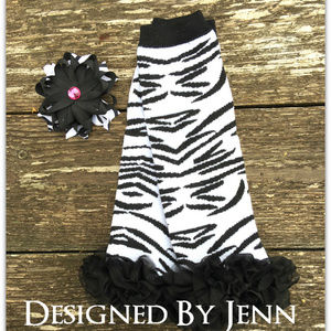 Black White Zebra Leg Warmers w/Hair Bow