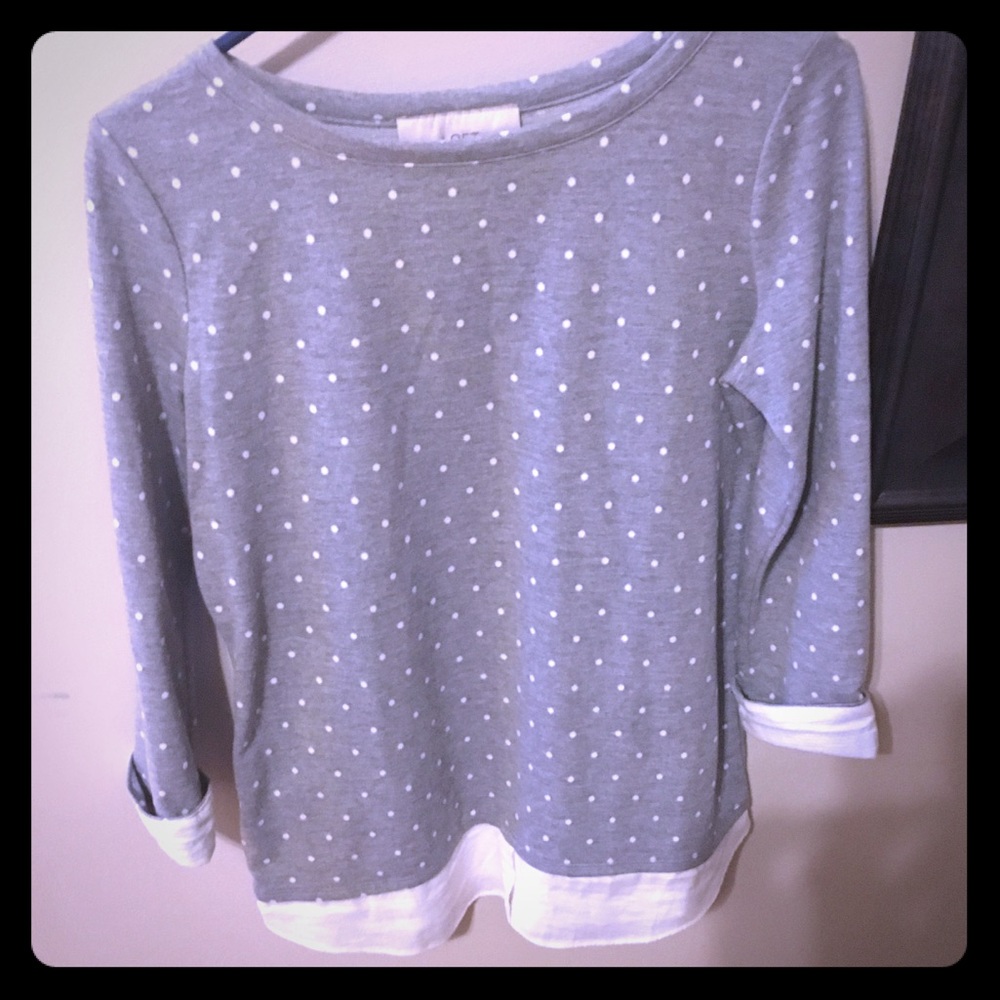 LOFT grey and white polka dot top