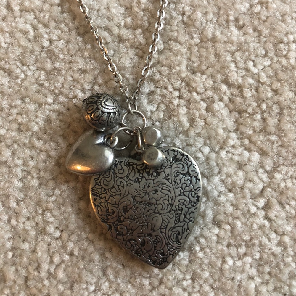 Silver heart and charms necklace