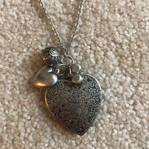 Silver heart and charms necklace