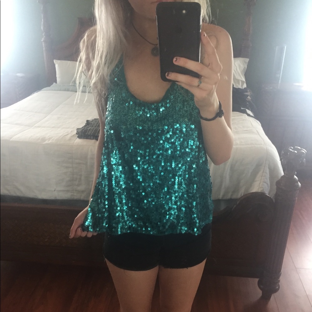 Sparkly Turqoise NYE Flowy Tanktop