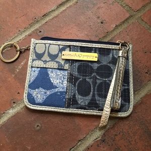 Small blue and silver Coach wallet