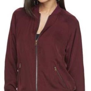 Light weight Burgundy Bomber Zip up Jacket