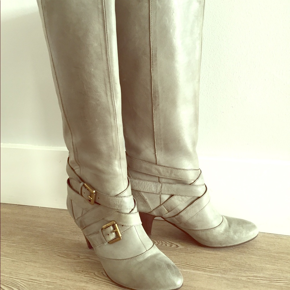 Blue grey calf skin boots