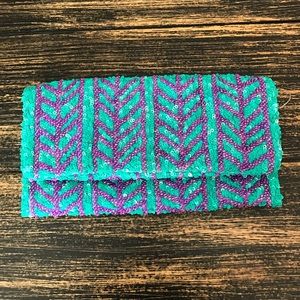 Anthropologie sequined & beaded fold over clutch