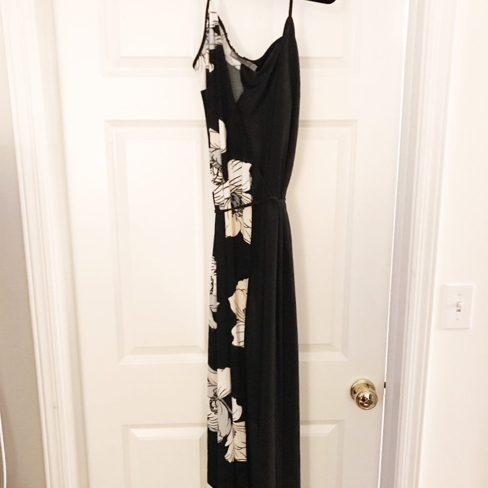 ASOS Black & White Floral Wrap Maxi Dress