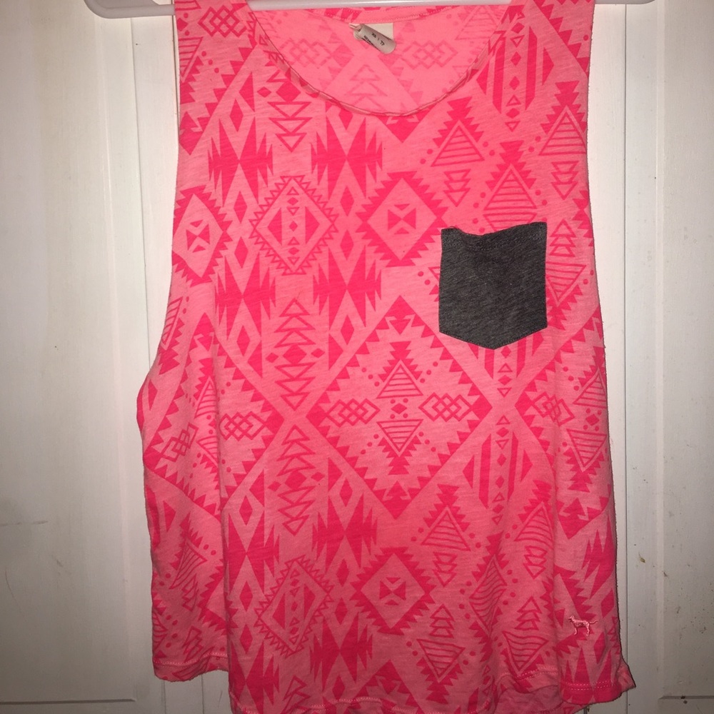 PINK - Hot pink aztec print with gray pocket