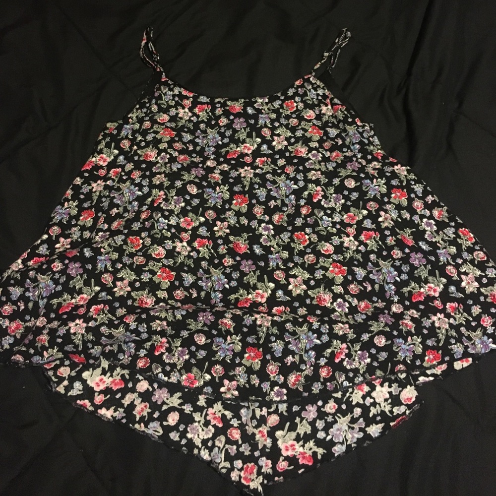 Strap top black with flower pattern