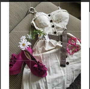 Spaghetti strap khaki button down dress