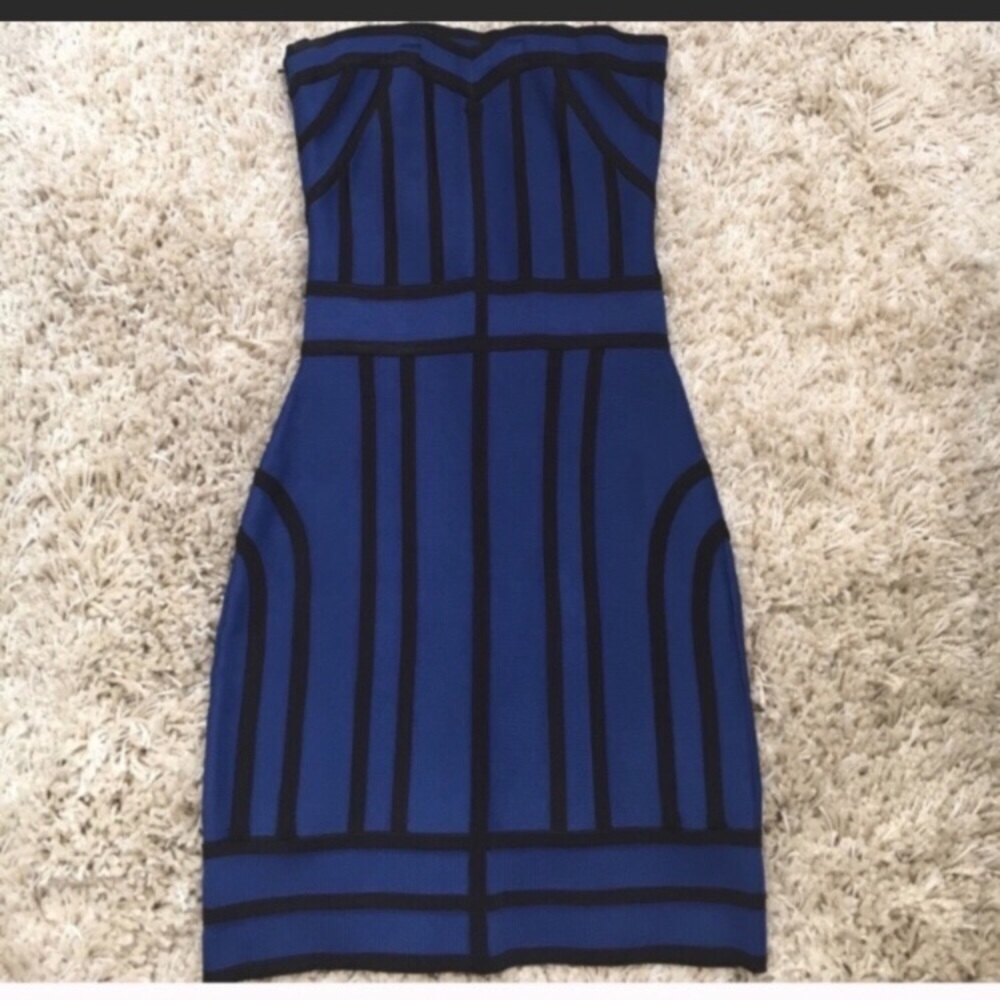 Arden B Blue Black Striped Strapless Bandage Dress