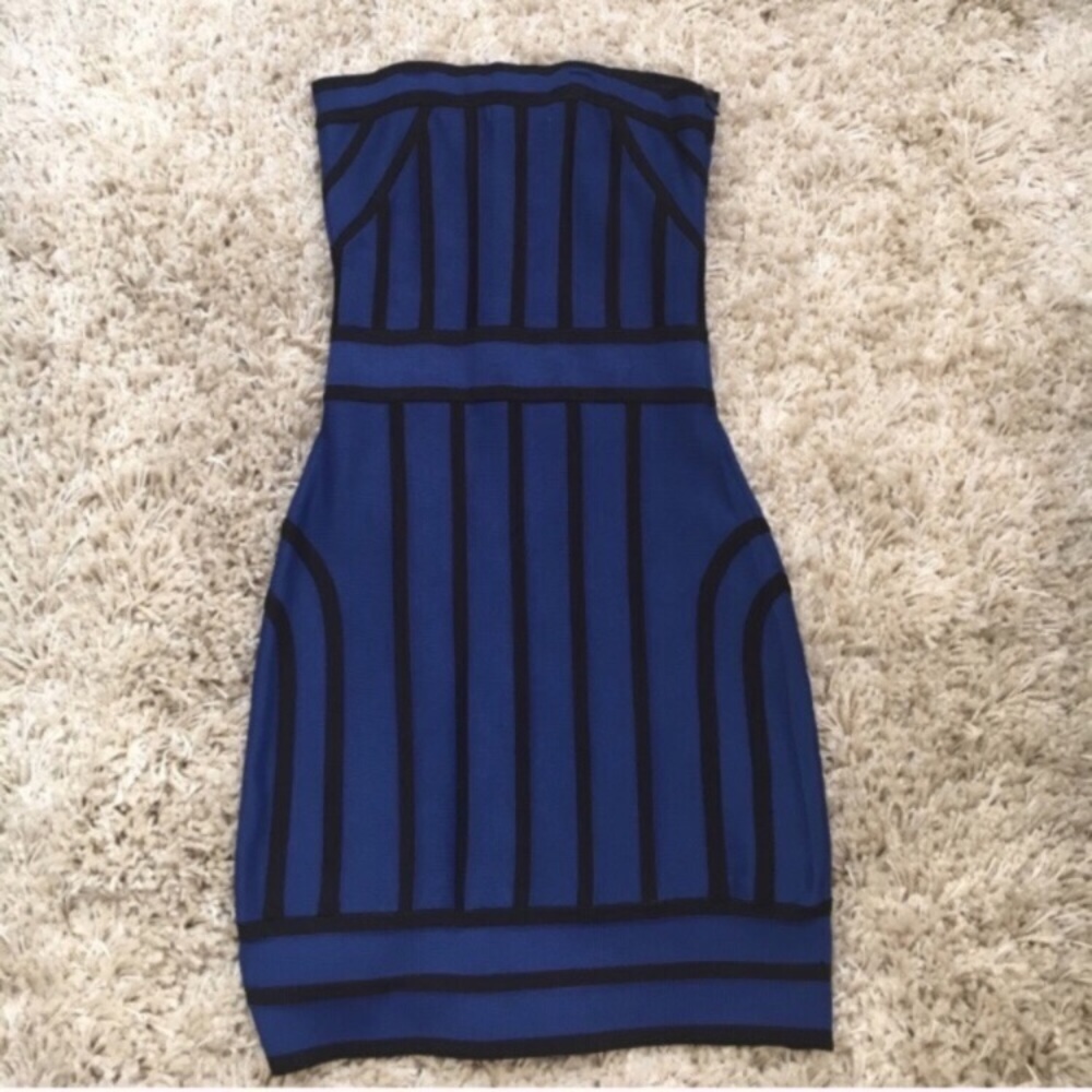 Arden B Blue Black Striped Strapless Bandage Dress - Picture 3 of 3