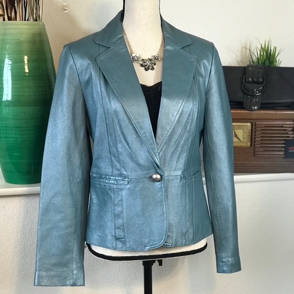 Worthington Jackets & Blazers - Leather Metallic Sky Blue Jacket Blazer
