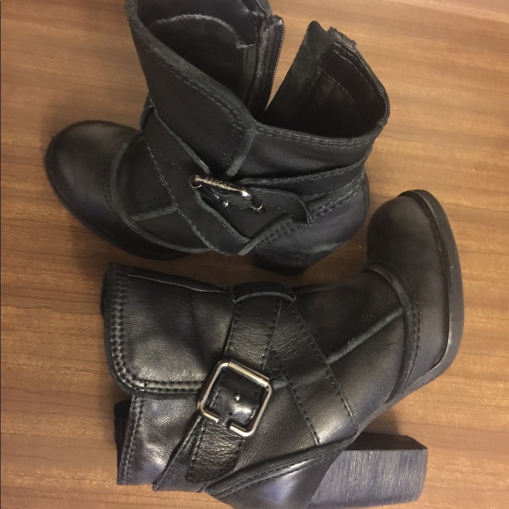 Black stacked heel boots