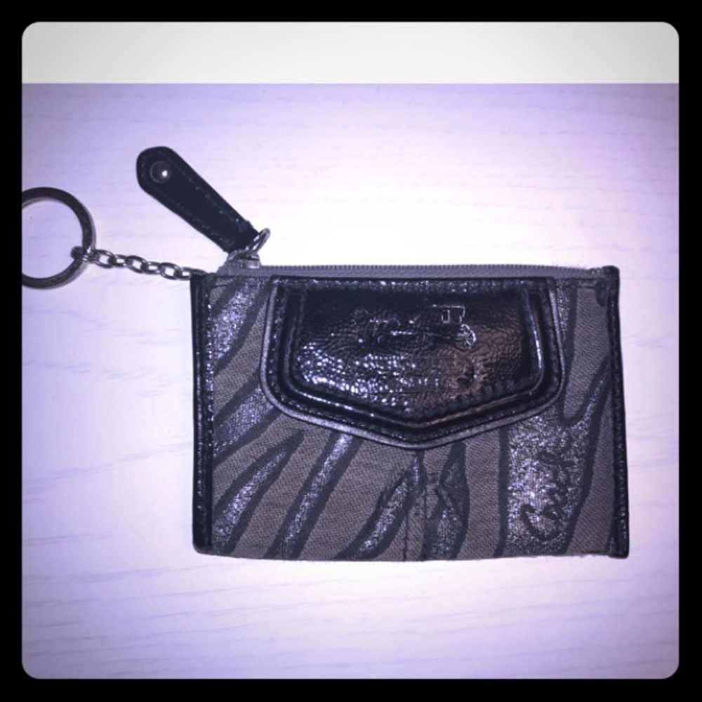 Coach Ocelot Black & Silver ID Keychain