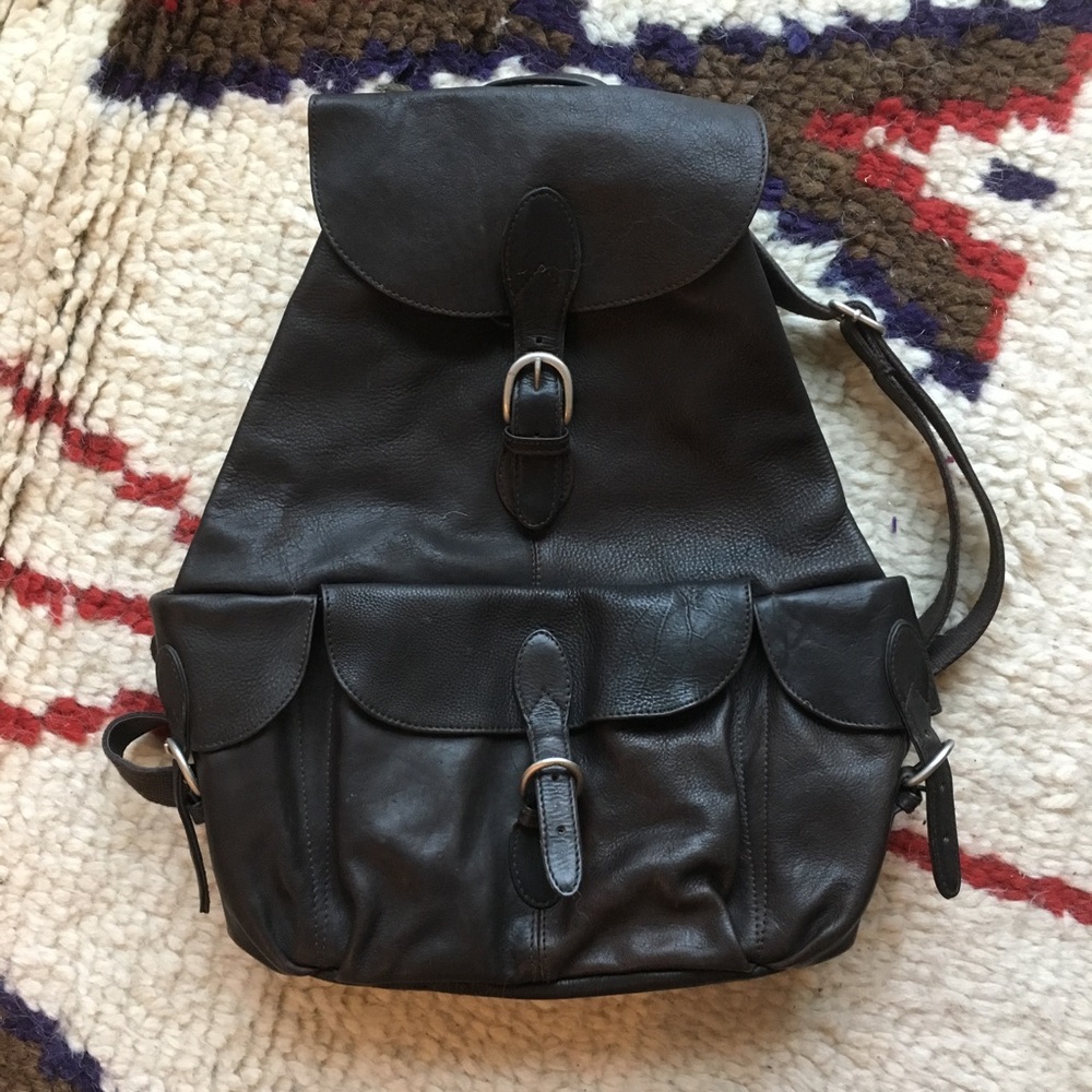 Vintage real leather London Fog backpack book bag