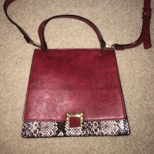 Red and snake skin leather purse