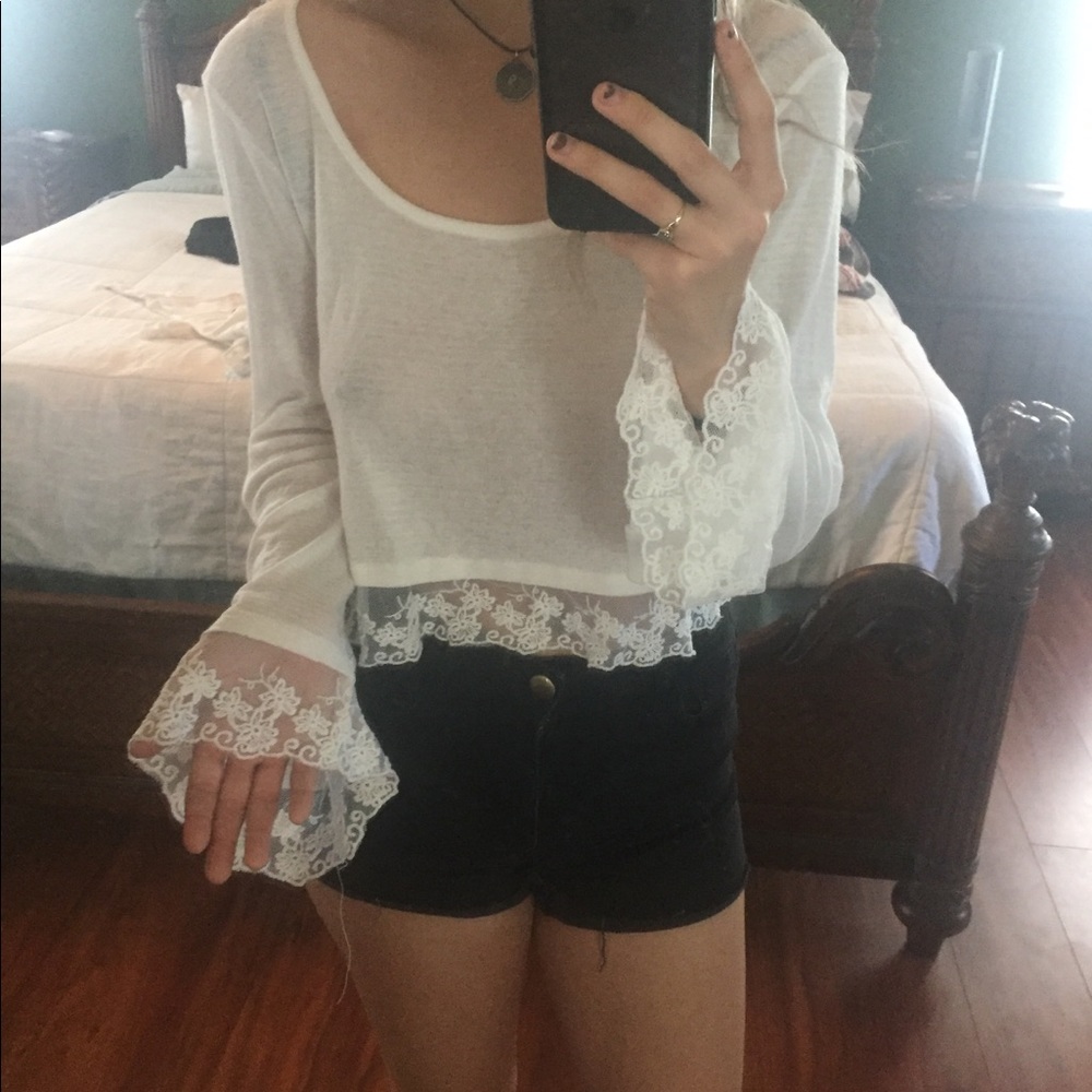 White Flowy LongSleeve CropTop