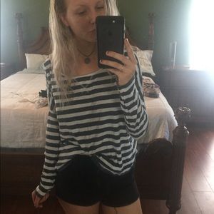 Flowy White and Grey Striped LongSleeve Top