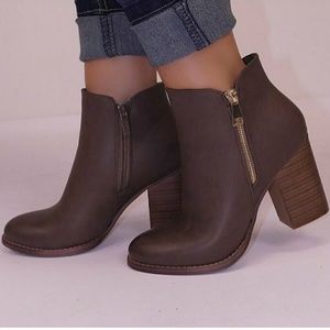 Brown Booties with Gold Zipper