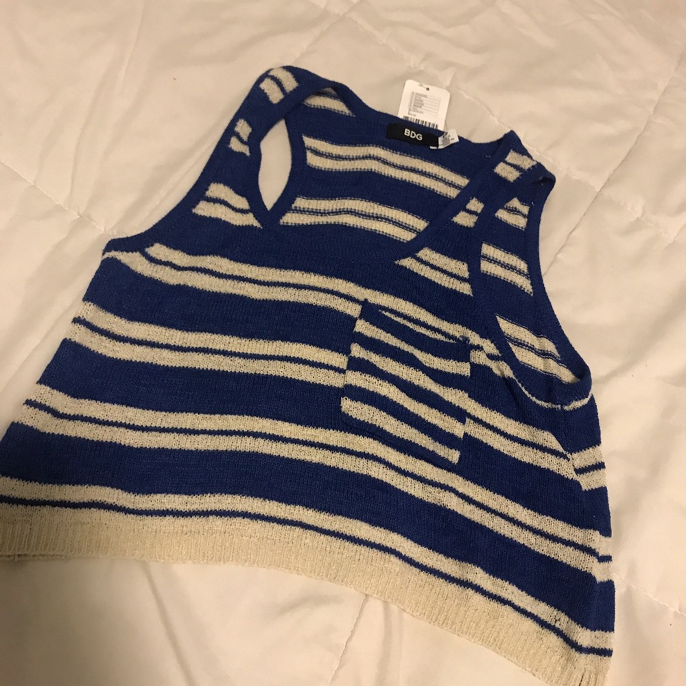 Stripe blue and white crop tank top - new