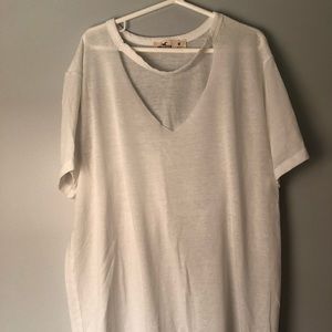 White cut V-neck t-shirt