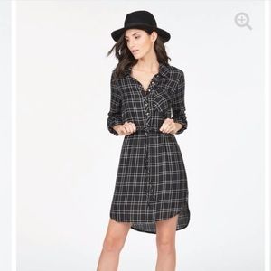 JustFab Black Plaid Drawstring Shirt Dress