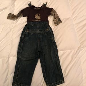 Carhartt long sleeve onesie and jean overalls