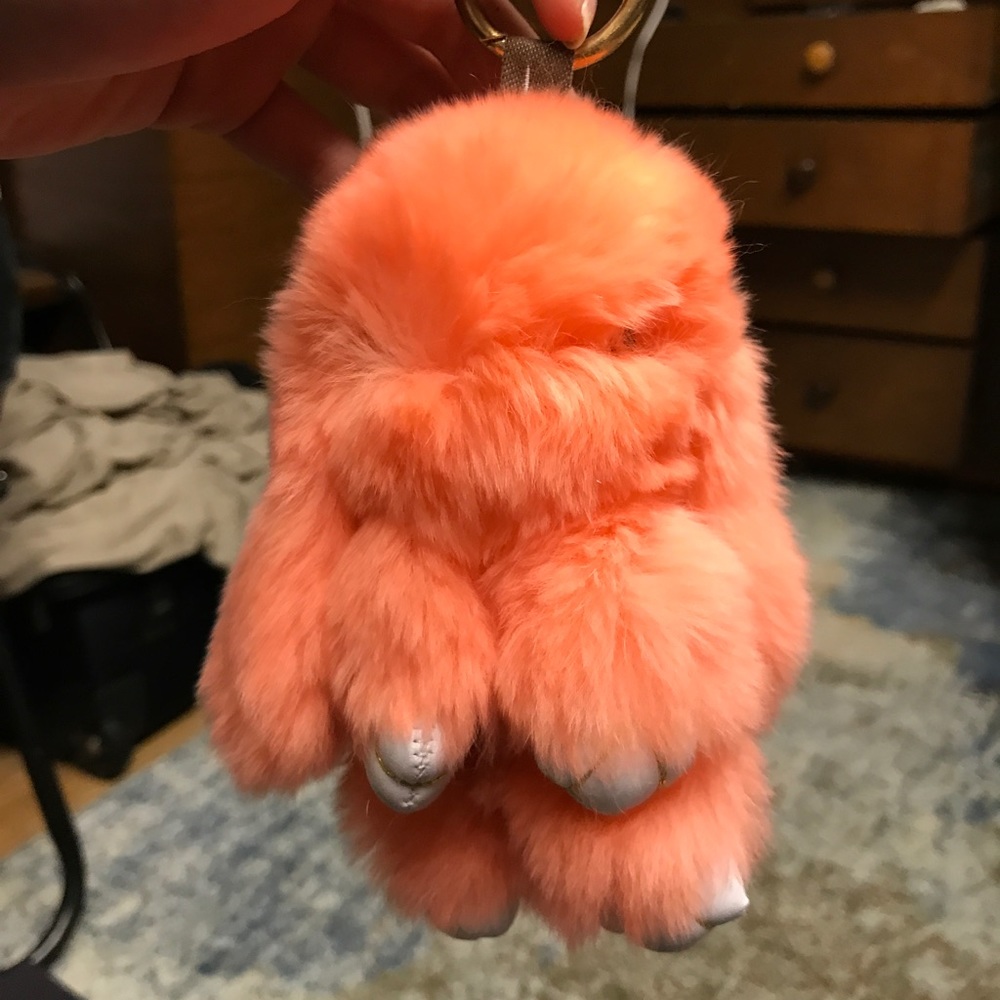 Orange Pink faux fur bunny keychain