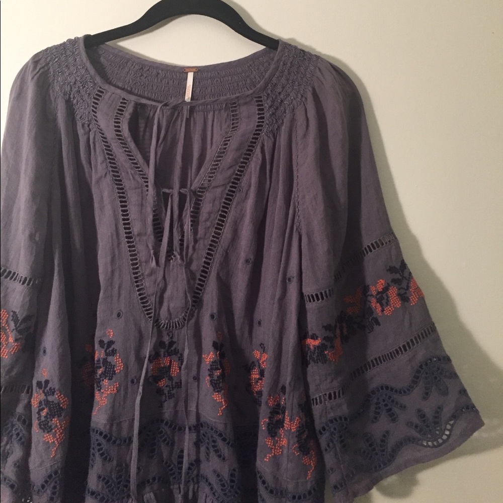 FREE PEOPLE purple peplum bell sleeve tunic